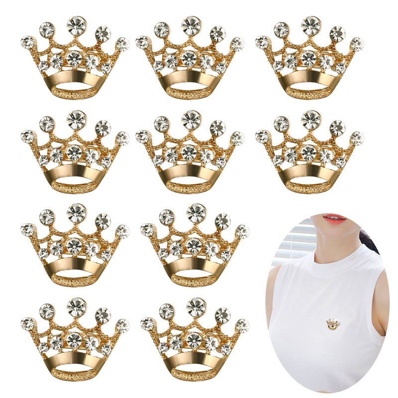 LUOEM 12 Pieces Crown Brooch Pin Fashion Diamante Wedding Party Pageant Tiara Crown Corsage for Wedding Valentine's Day Supplies (Gold) - Image 2